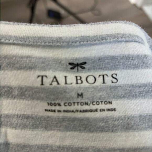 Talbots Gray and White Striped Top With Beaded Bow On Front Size Medium - Picture 6 of 7